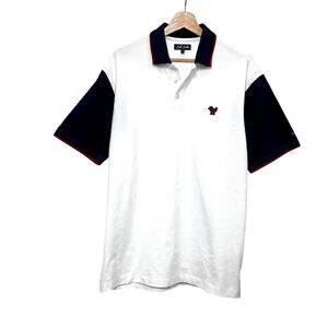 Bad Birdie Golf Polo White Navy Blue Red Pique Cotton Shirt Short Sleeve Medium